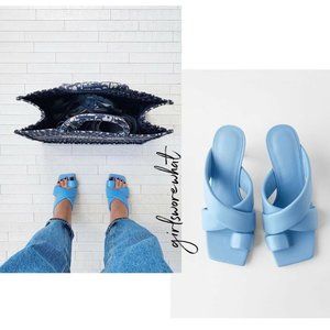 ZARA PADDED HEELED BLUE SHEEP LEATHER SANDALS